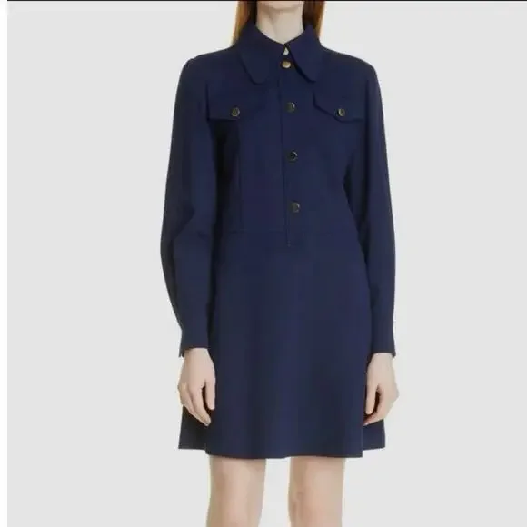 See by Chloé Blue Collared Button Front Shirt Dress Sz S